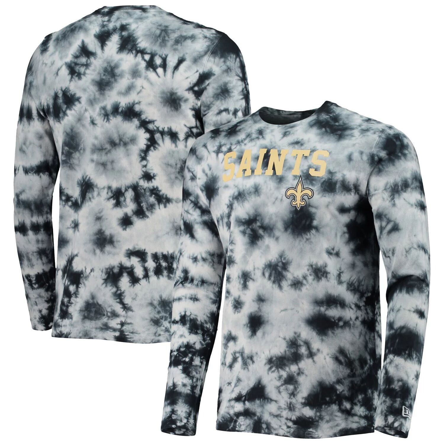 

Мужская черная футболка с длинным рукавом New Orleans Saints тай-дай New Era, Черный, Мужская черная футболка с длинным рукавом New Orleans Saints тай-дай New Era