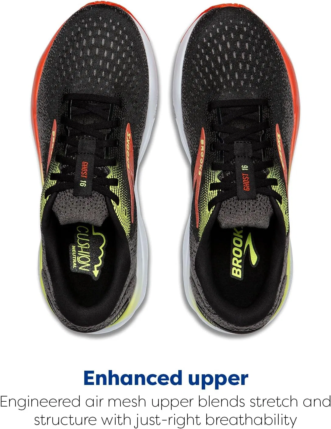 Мужские кроссовки Brooks Ghost 16, Black Mandarin Red Green — фото 4