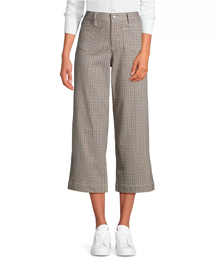 

Женские брюки-кроп с высокой посадкой, широкие, с пятью карманами, из печатного твила Lands' End, коричневый