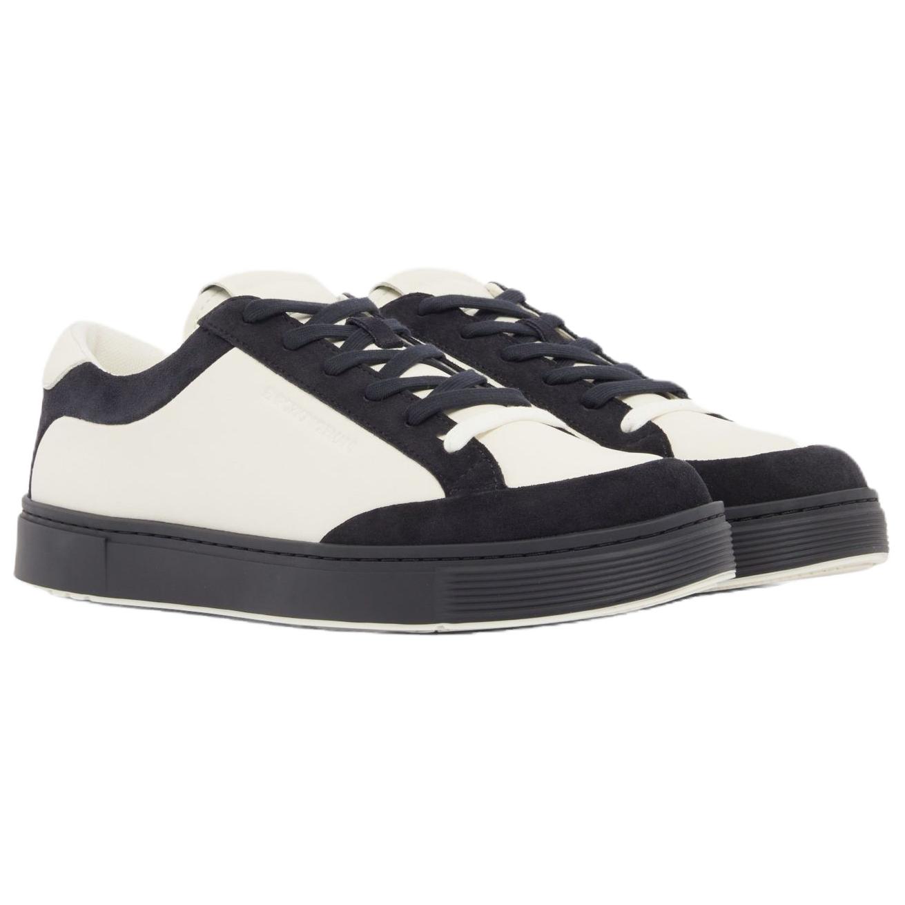 EMPORIO ARMANI Split Cow Leather Low top Skateboard Shoes 3cm Men's Navy/Ecru — фото 4