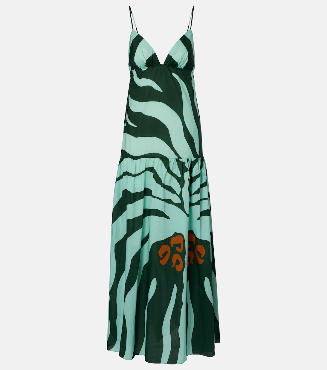 

Зеа Пальм хлопковый поплин макси-платье Johanna Ortiz, Dark Green/Mint