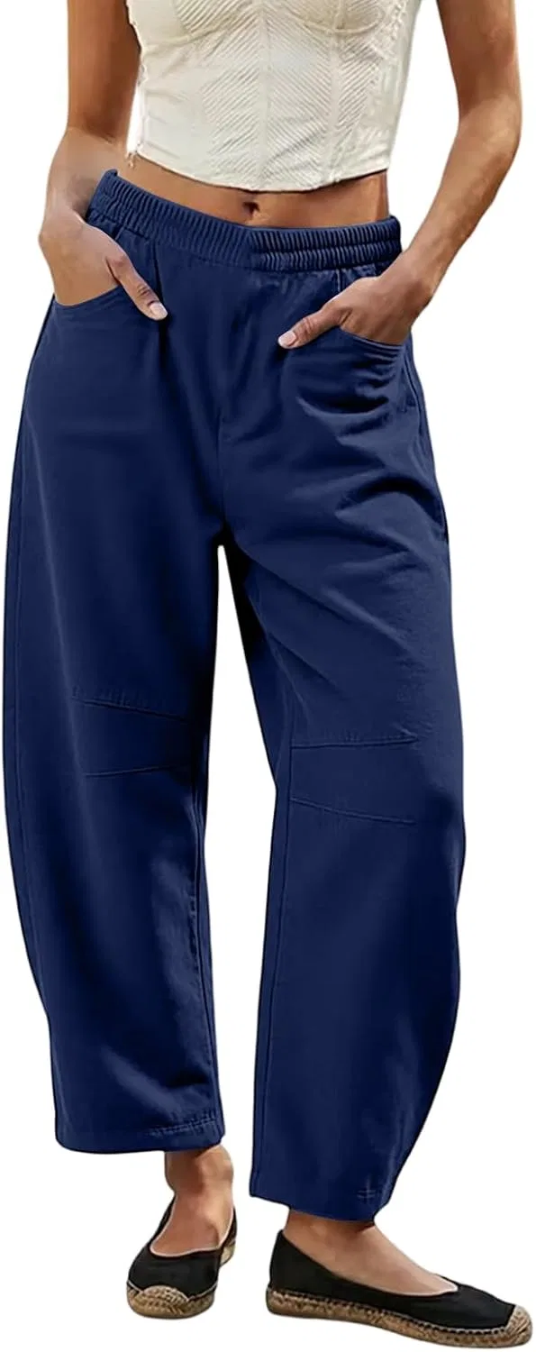 Брюки из льна Barrel Leg, Navy