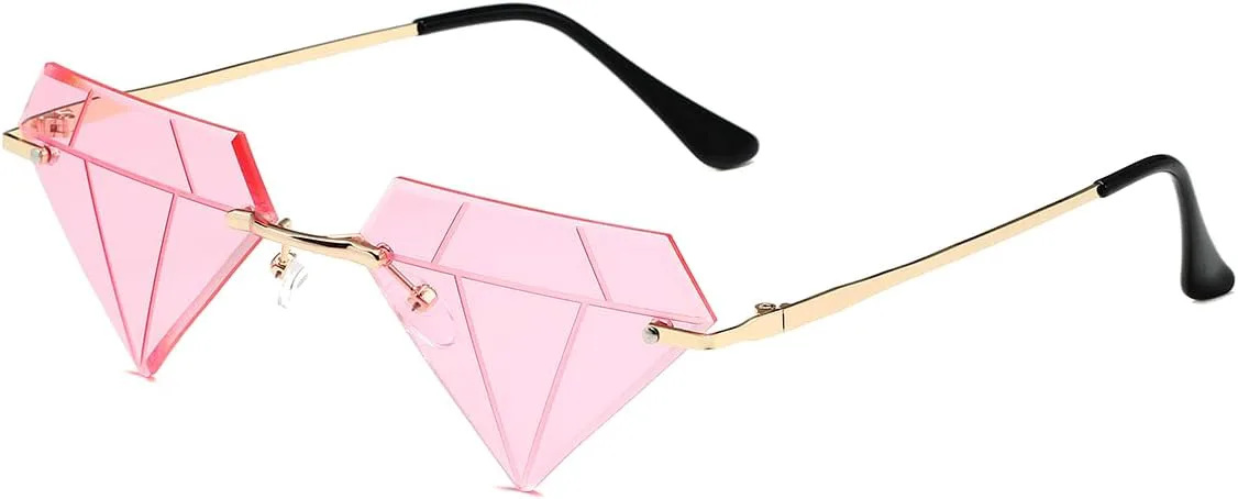 

Солнцезащитные очки JOVAKIT в форме треугольника и ромба для женщин и мужчин, винтажные, без оправы, в стиле ретро, ​​для рейв-вечеринок и Хэллоуина, A8 Gold/Pink