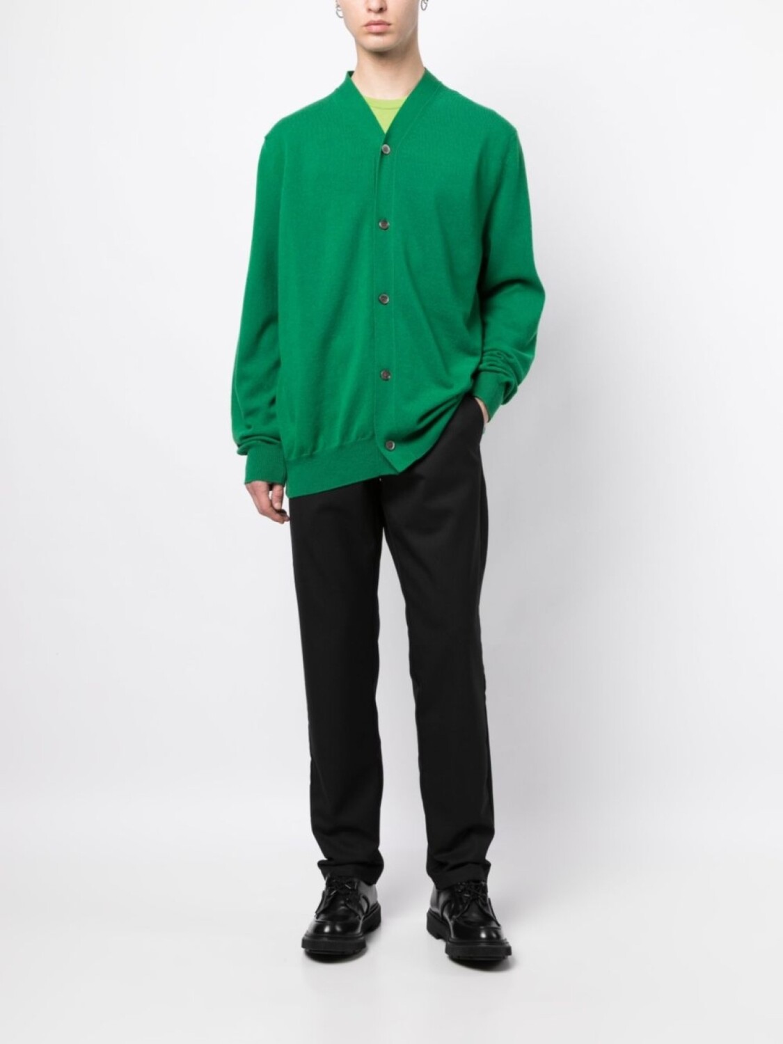Comme Des Garçons Shirt шерстяной кардиган с V-образным вырезом, зеленый — фото 2