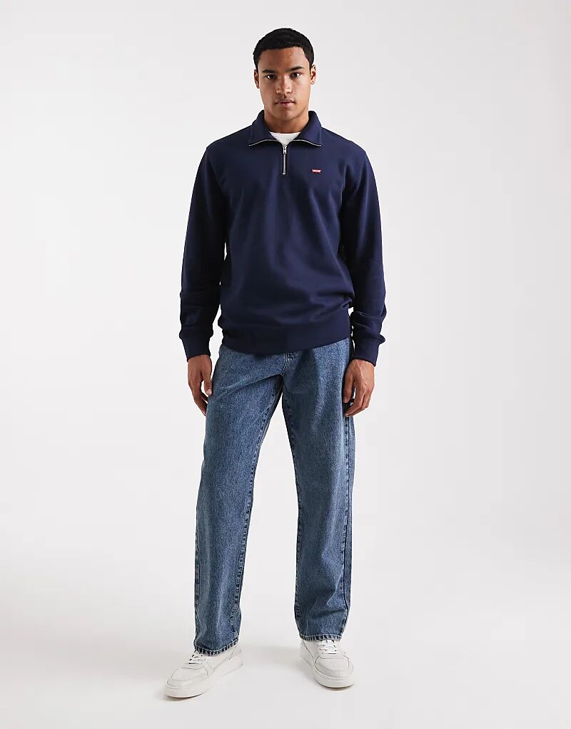 Оригинальная толстовка Levi's с логотипом «летучая мышь» и застежкой-молнией на половину длины, темно-синего цвета — фото 2