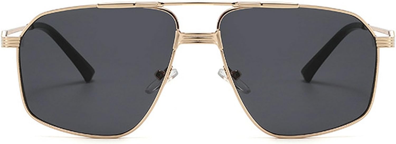 

Мужские солнцезащитные очки-пилот в стиле ретро с двойной перемычкой, металлическими многоугольными линзами, женские солнцезащитные очки в трендовом стиле mincl, Gold Black