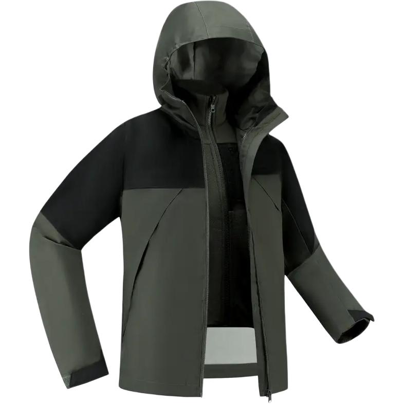 SH500 QUECHUA Куртка и жилет 2 в 1 для подростков DECATHLON, комплект из 2 предметов (Темный оливковый зеленый/Дымчатый черный) — фото 3