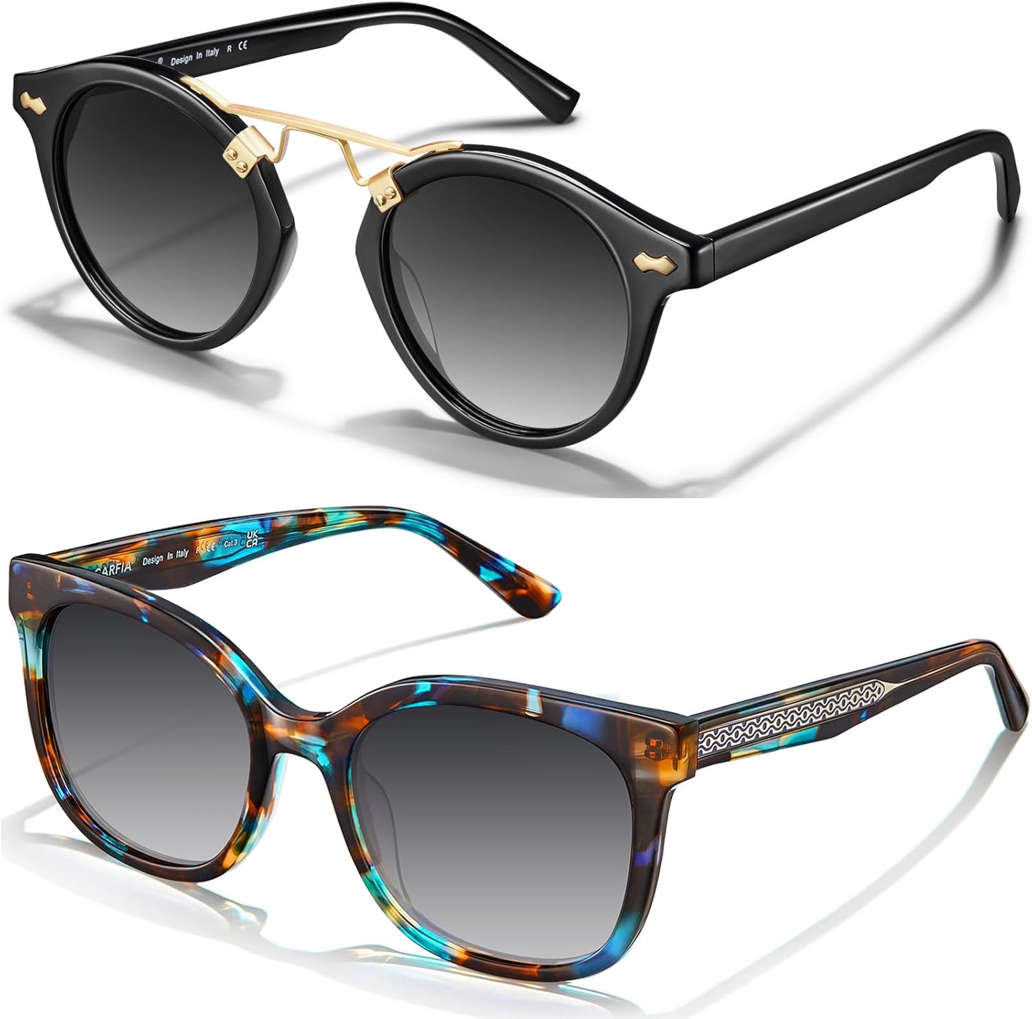 

Женские поляризованные солнцезащитные очки CARFIA «Кошачий глаз» из ацетата с цветочным узором, защита от УФ-излучения, ретро-стиль с рельефным рисунком и проволочным каркасом