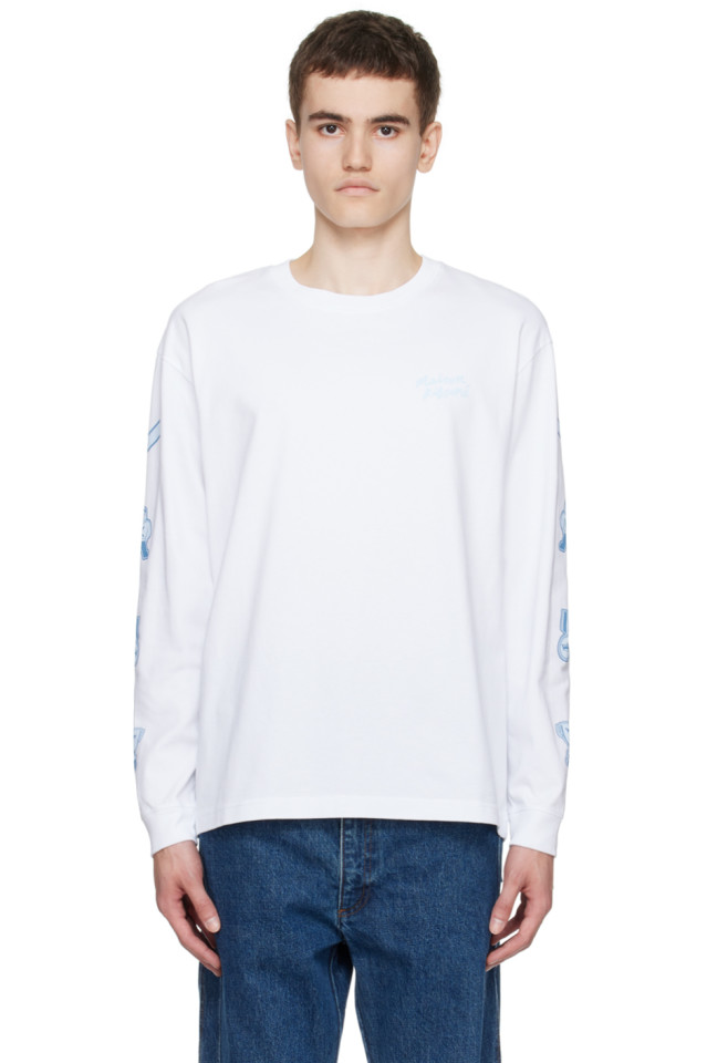 

Принтованная футболка с длинным рукавом Maison Kitsuné, белый
