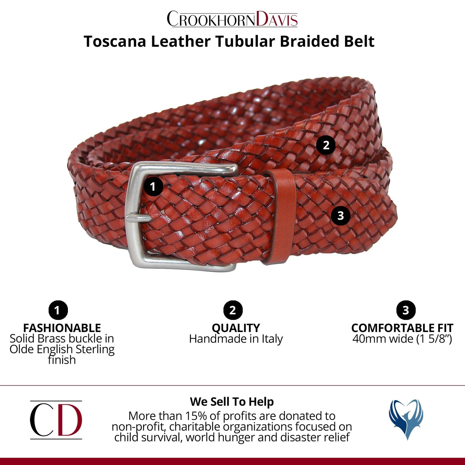 

Кожаный плетеный ремень Toscana CrookhornDavis, цвет Chili