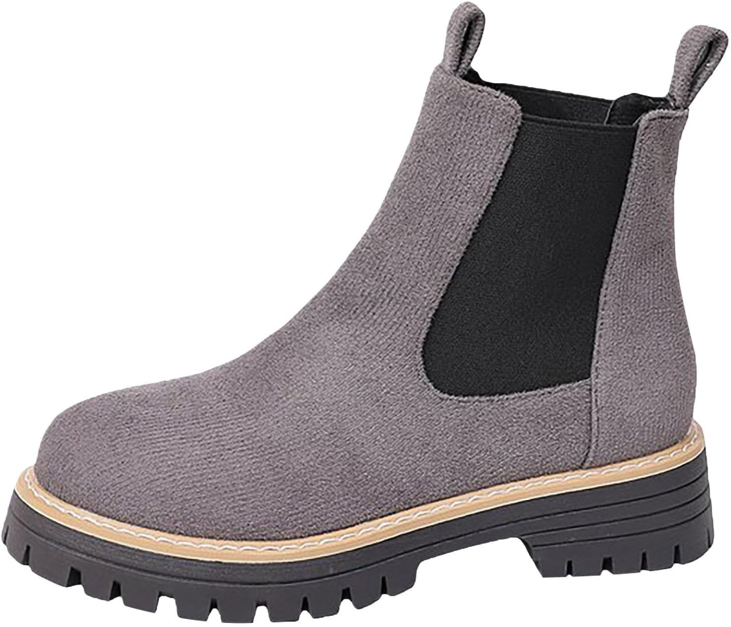 

Женские замшевые ботильоны на каблуке Удобные платформенные эластичные ботинки с низким клиновидным каблуком Классические ботинки с нескользящей подошвой и круглым носком Для улицы Baxtayel, серый