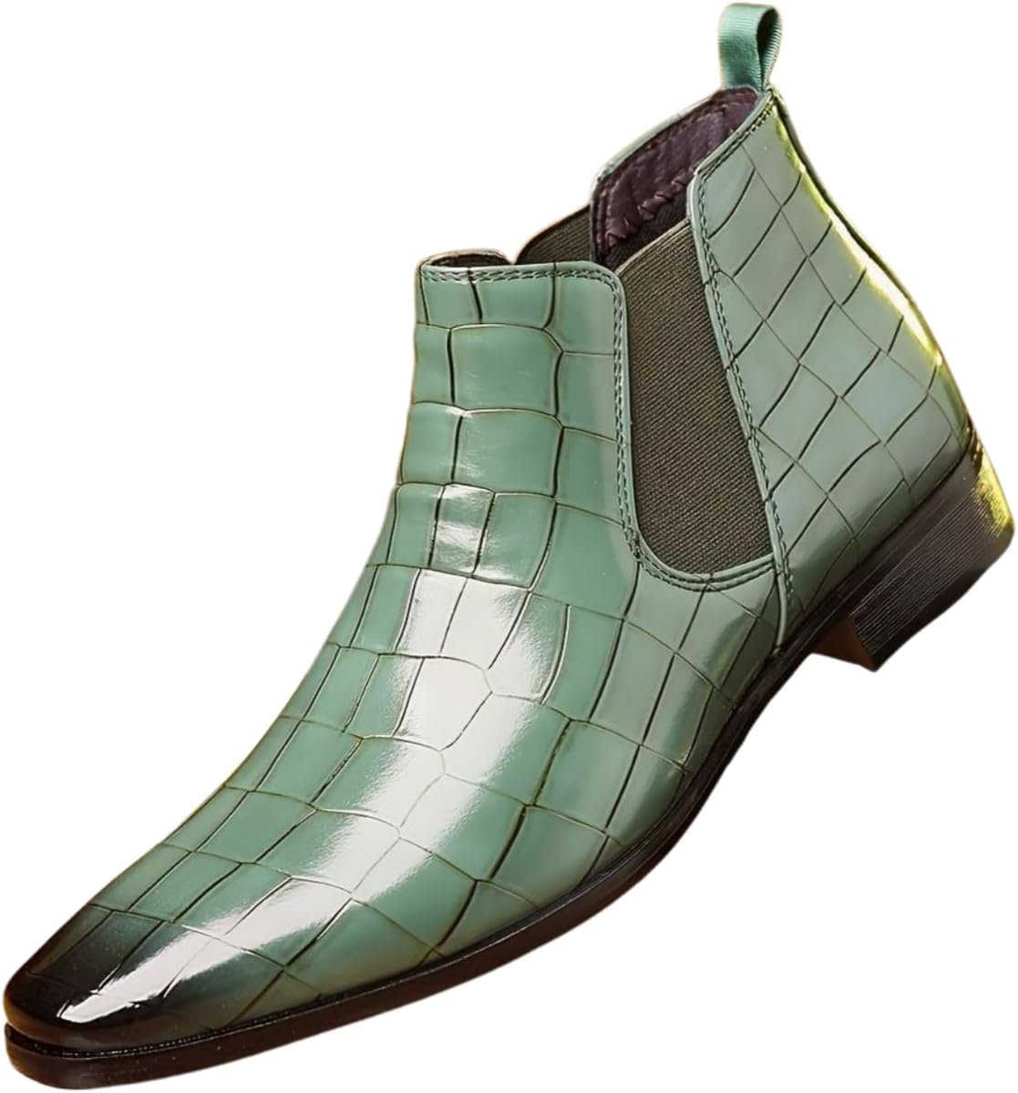 

Мужские ботинки Santimon Chelsea с тиснением под крокодила, на застежке-слипоне, с эластичными боковыми вставками, стильная формальная и повседневная обувь для мужчин, зеленый
