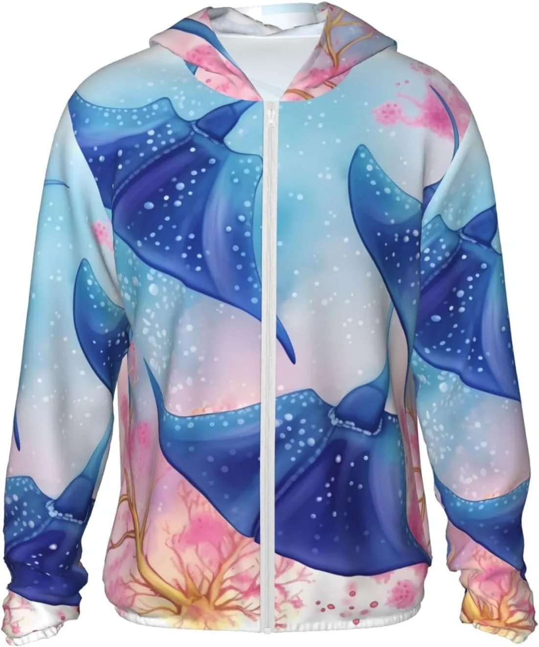 

Толстовка с капюшоном для защиты от солнца с принтом "Морские животные: скаты" UPF 50+, длинный рукав GDSHJKLW