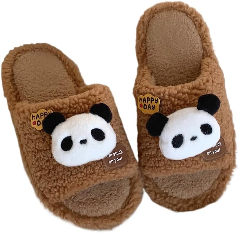 

Милые гигантские тапочки-панды с пушистой мягкой текстурой для женщин и мужчин, уютные плюшевые теплые домашние обувь для дома и улицы Plonme, коричневый