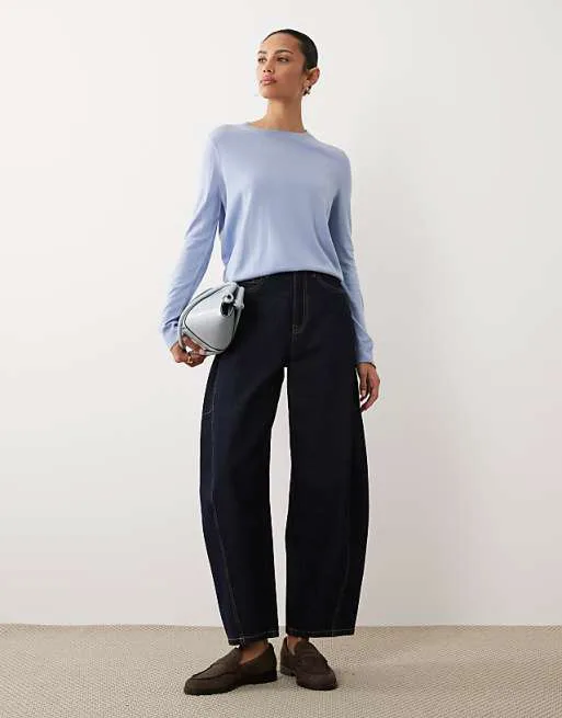 

Легкий вязаный топ с круглым вырезом Mango пастельно-синего цвета