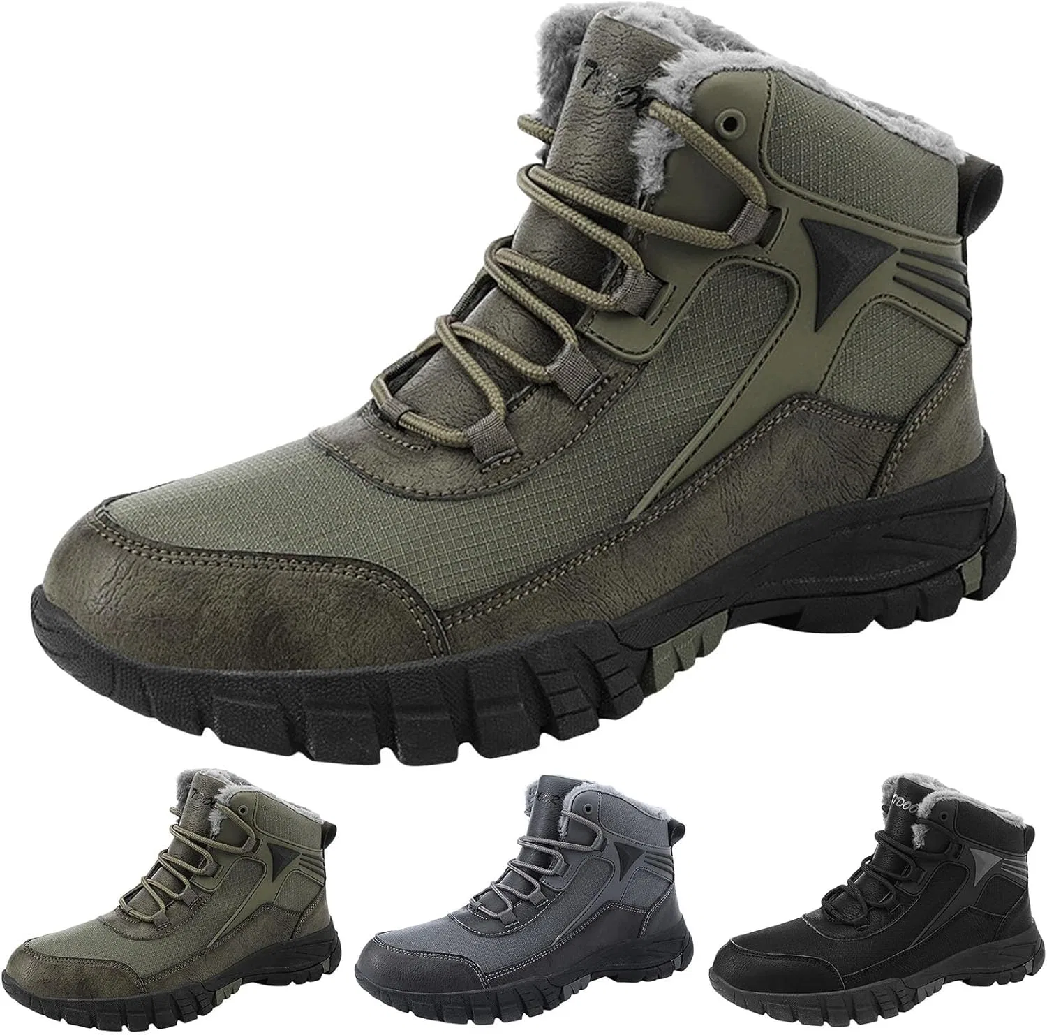 Ботинки Herren-Schneestiefel, modisches Muster, einfache einfarbige - Winterstiefel, verdickt, warm, bequem, regenfest, rutschfest, Stiefeletten Generic, Armeegrün — фото 2