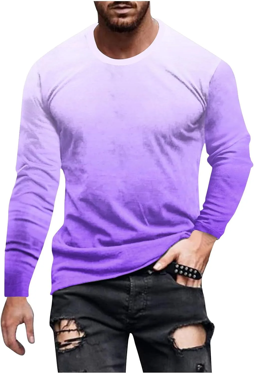 

Мужская футболка с длинным рукавом и градиентом Casual Crewneck FZYLQY