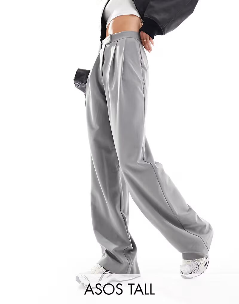 

Широкие брюки Tall со складками серого цвета Asos Tall
