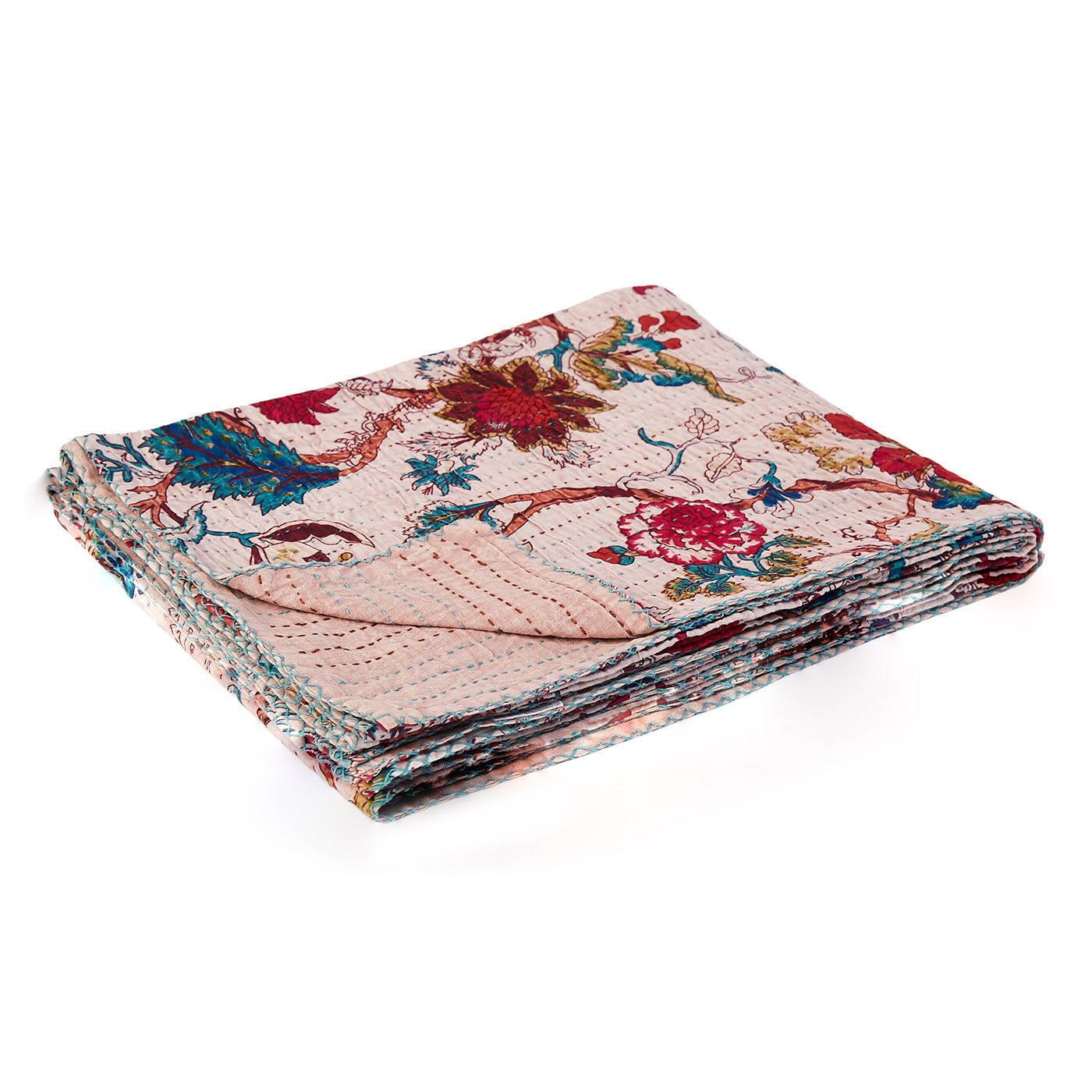 

Розовое и красное хлопковое одеяло Kantha с цветочным узором размером 50 x 70 дюймов и вышивкой Homezia, цвет Multicolored