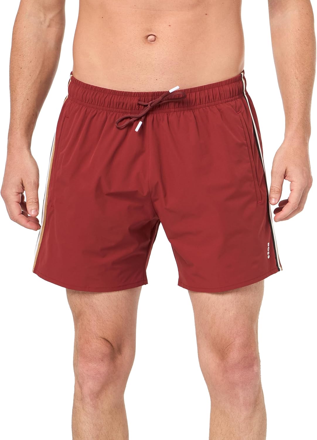 

Мужские однотонные плавки-шорты BOSS с культовыми полосками по бокам, Russet Brown