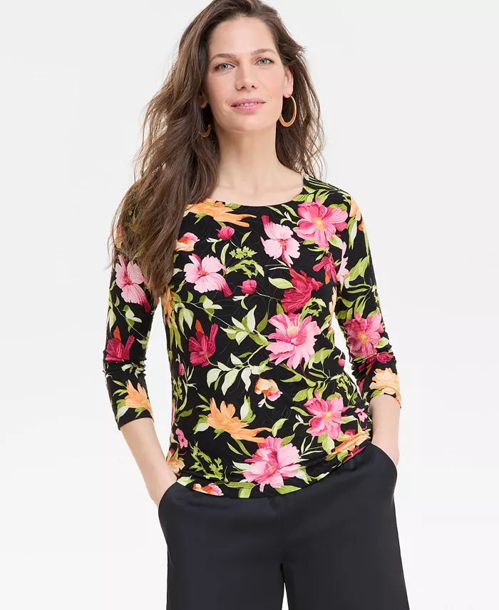 

Женская блузка с принтом и рукавом 3/4 JM Collection, черный