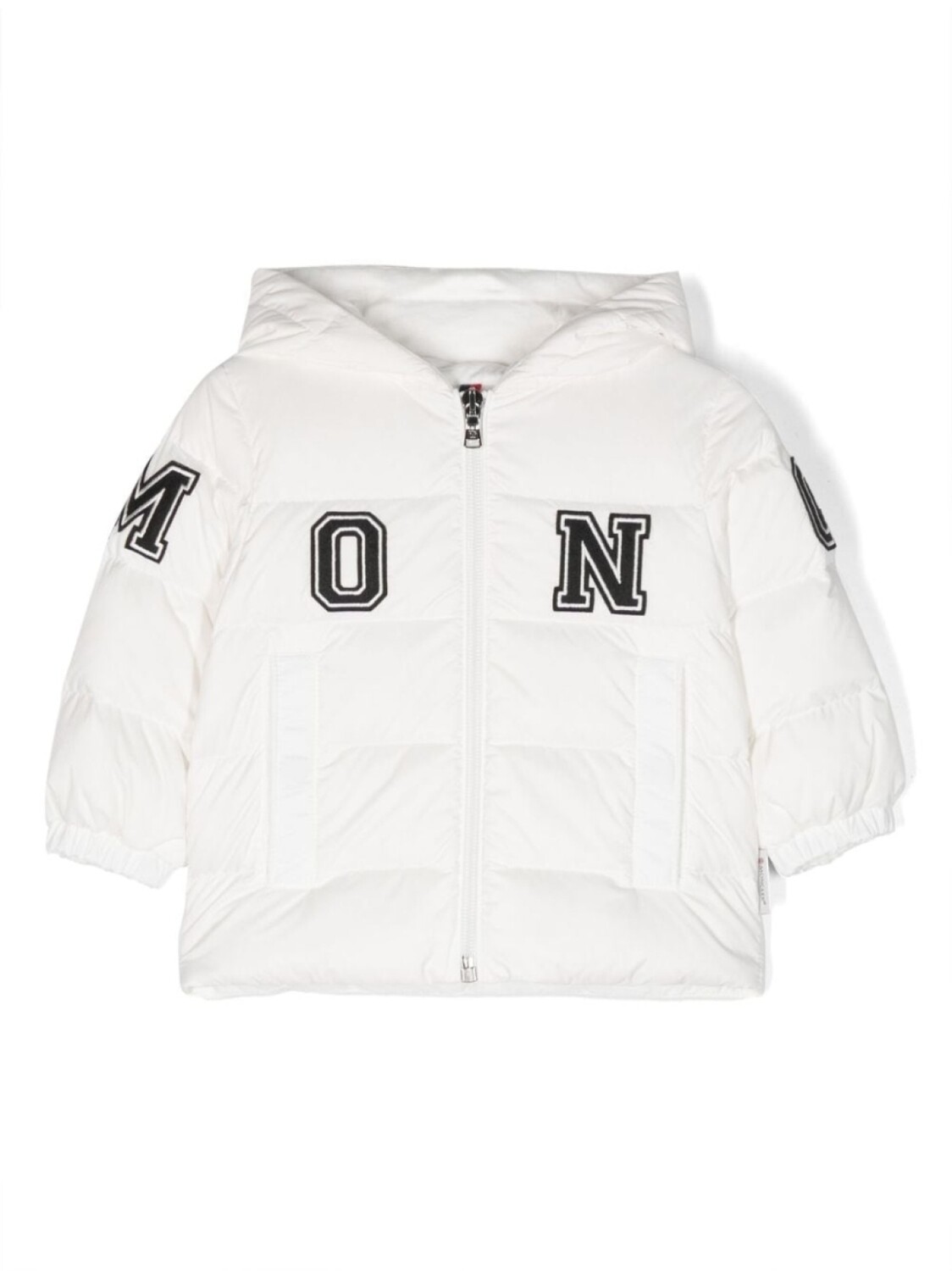 

Moncler Enfant пуховик с капюшоном и нашивкой-логотипом, белый