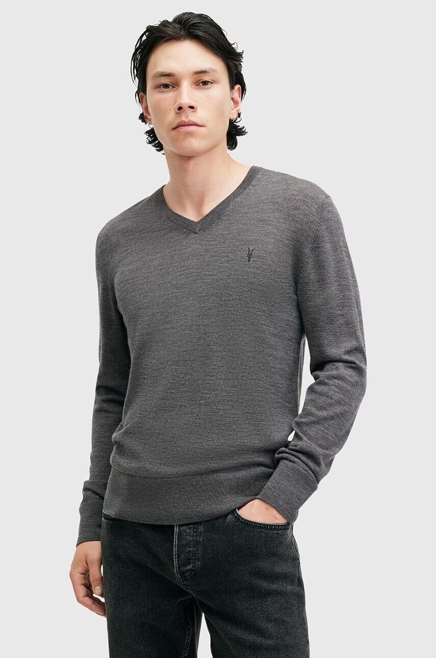 

Свитер из шерсти AllSaints MODE MERINO с V-образным вырезом, серый