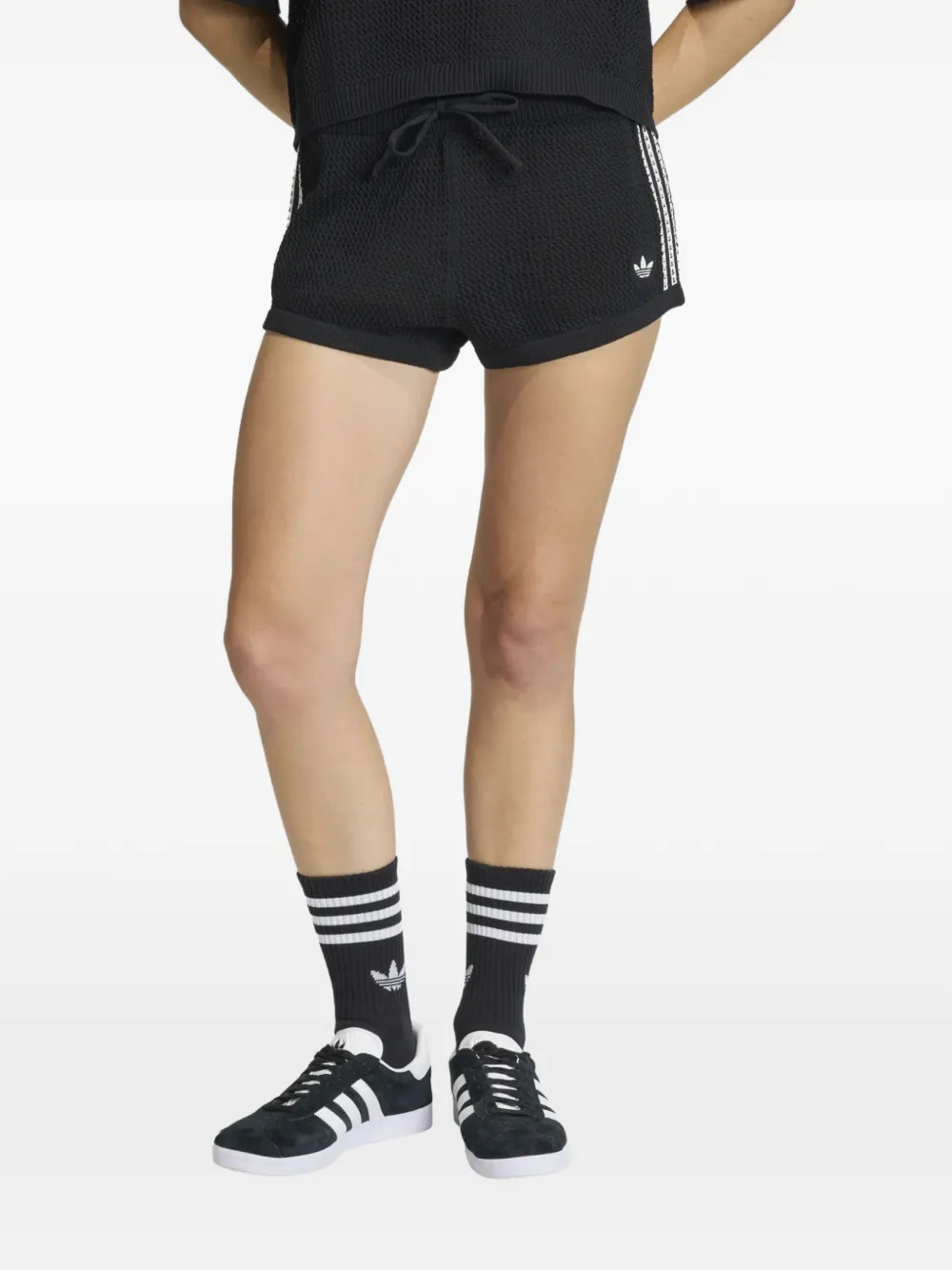 Шорты с полосками и кулиской Adidas, черный — фото 3