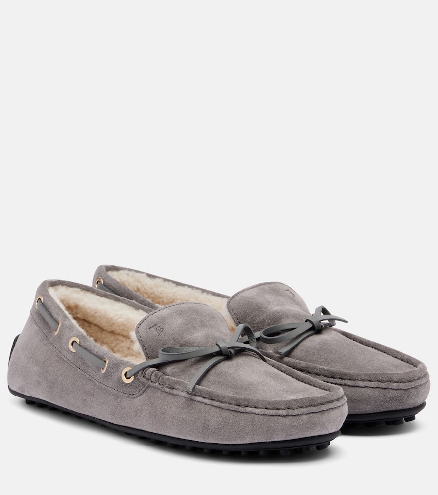 Гоммино замшевые топсайдеры с подкладкой из овчины Tod's, Carbone Chiaro+Avorio