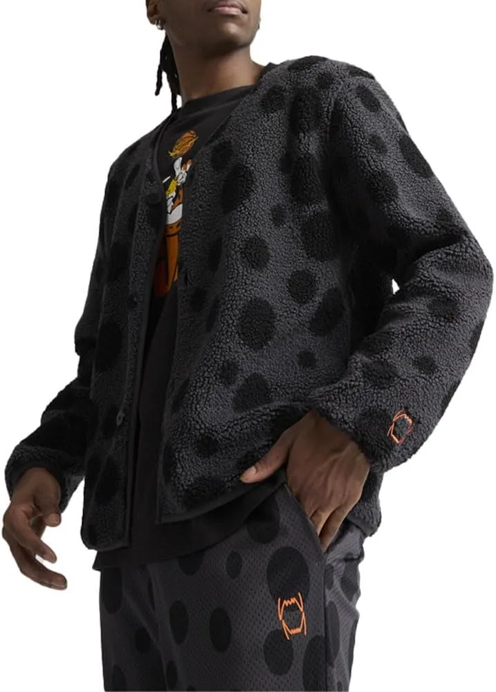 

PUMA Hoops X Sherpa V-образный вырез длинный рукав свитер X Cheetah Casual Fleece — Black, Grey