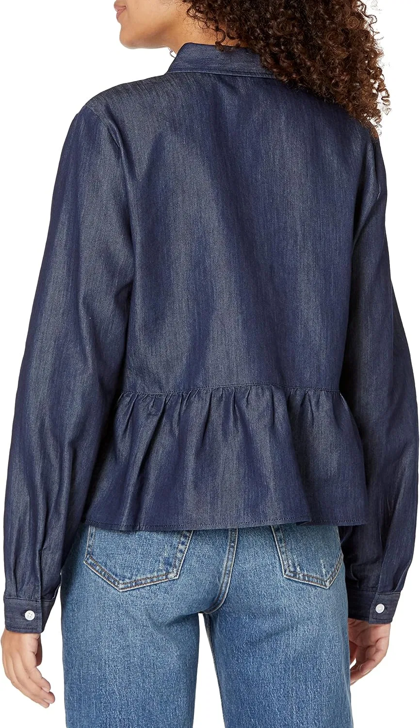 Блуза шамбре Chambray Button Down Blouse, Tommy Hilfiger, темно-синий — фото 2