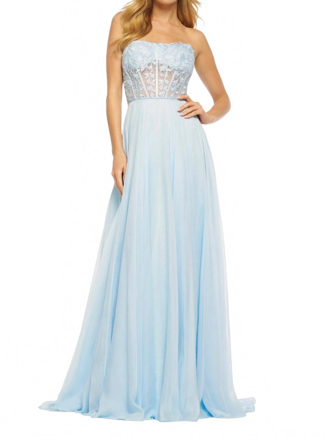 

Нежный светло-голубой выпускной цветочный платье без бретелек Sherri Hill