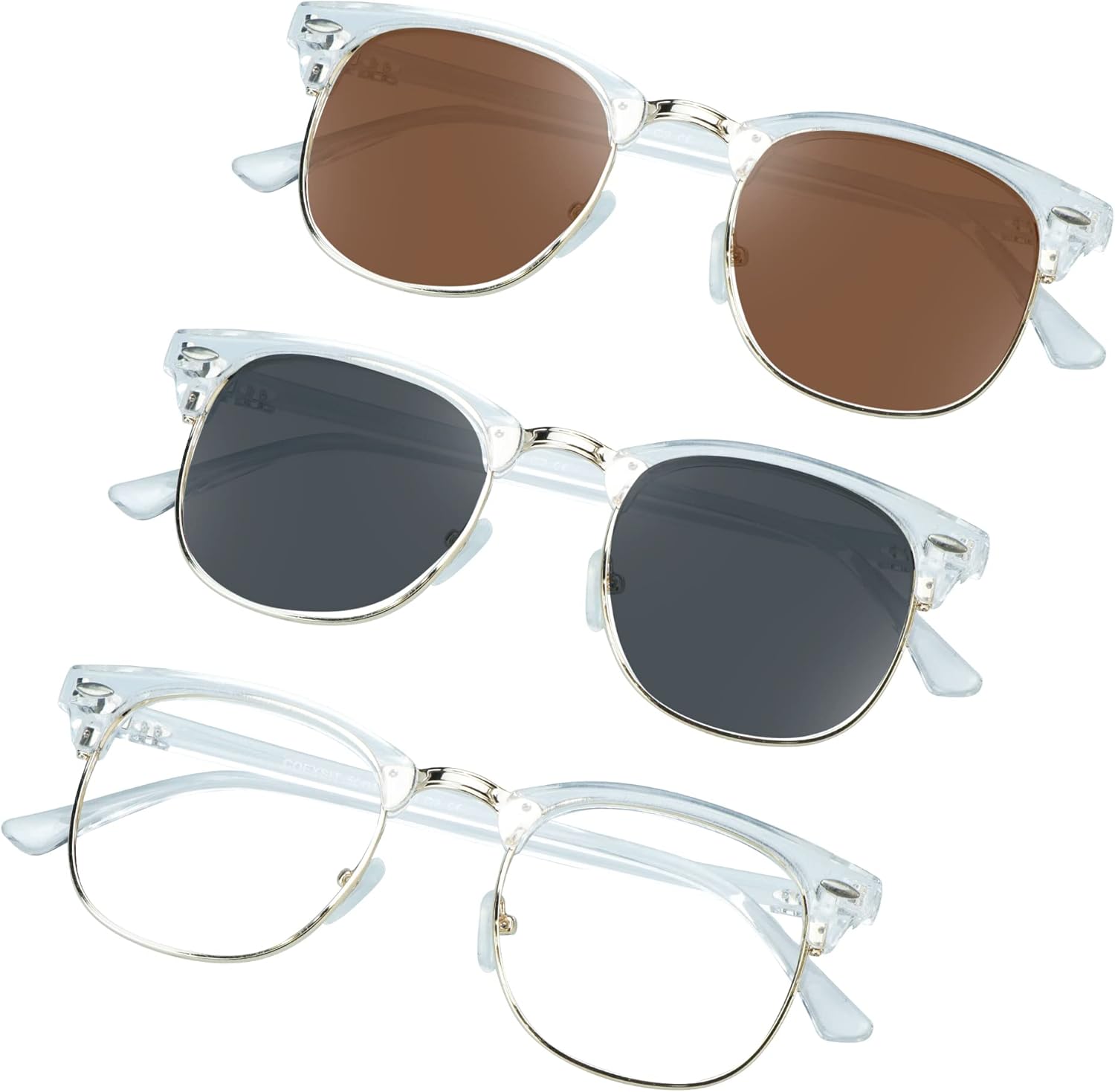 

Набор комфортных солнцезащитных очков VisionGlobal из 3 пар, включающий очки с защитой от УФ-излучения UV400 и очки с защитой от синего света, подходит для женщин и мужчин, 3pairs_clear Gold