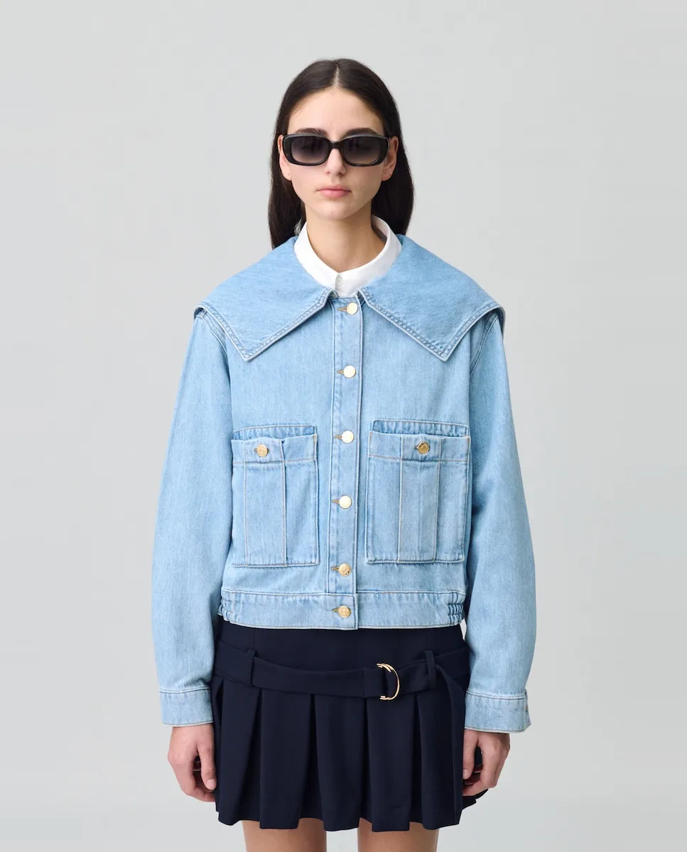 

Женская джинсовая куртка с широким воротником Claudie Pierlot, индиго