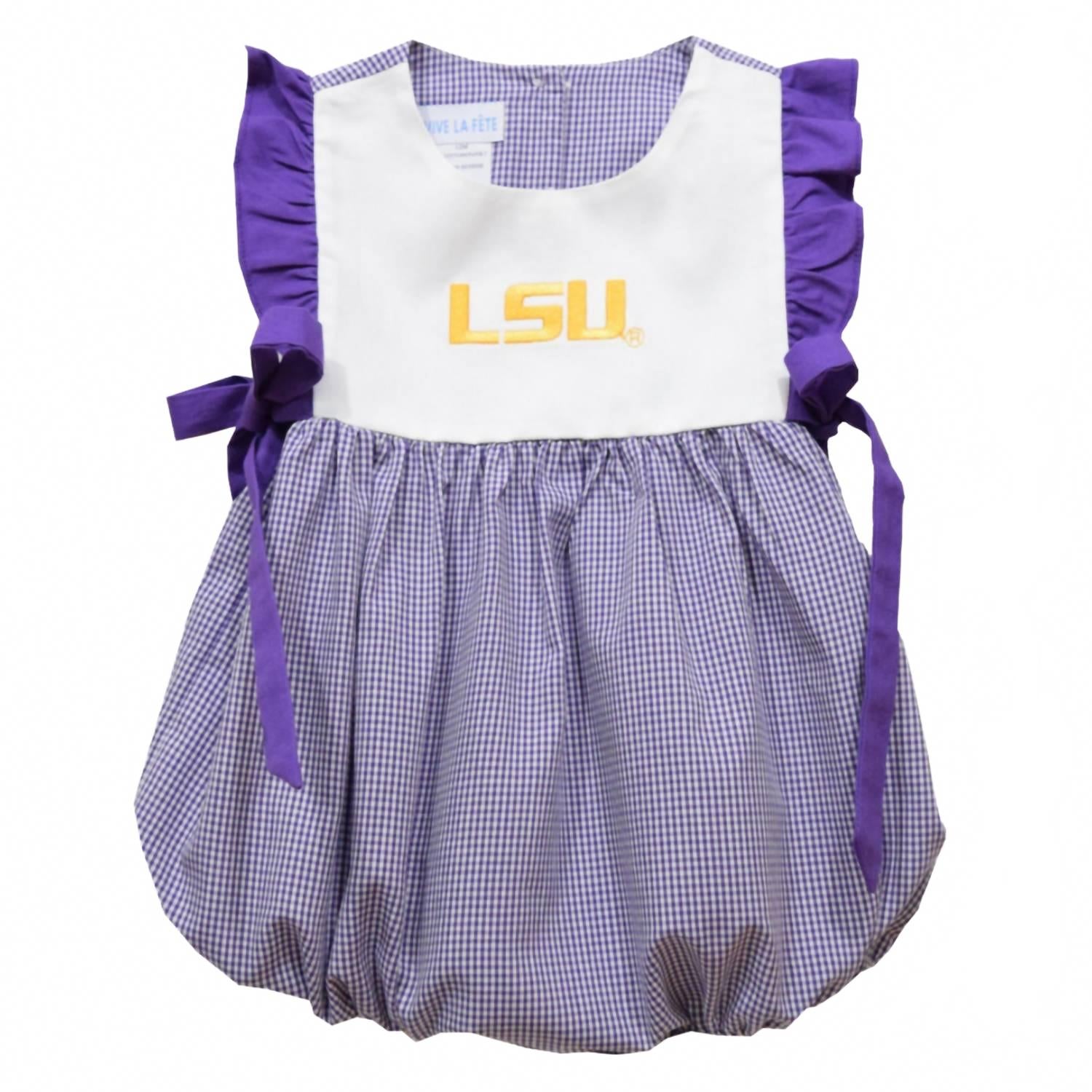 

Вышитые пузыри в клетку Lsu Tigers для девочек в фиолетово-белых тонах Vive La Fete, Purple And White