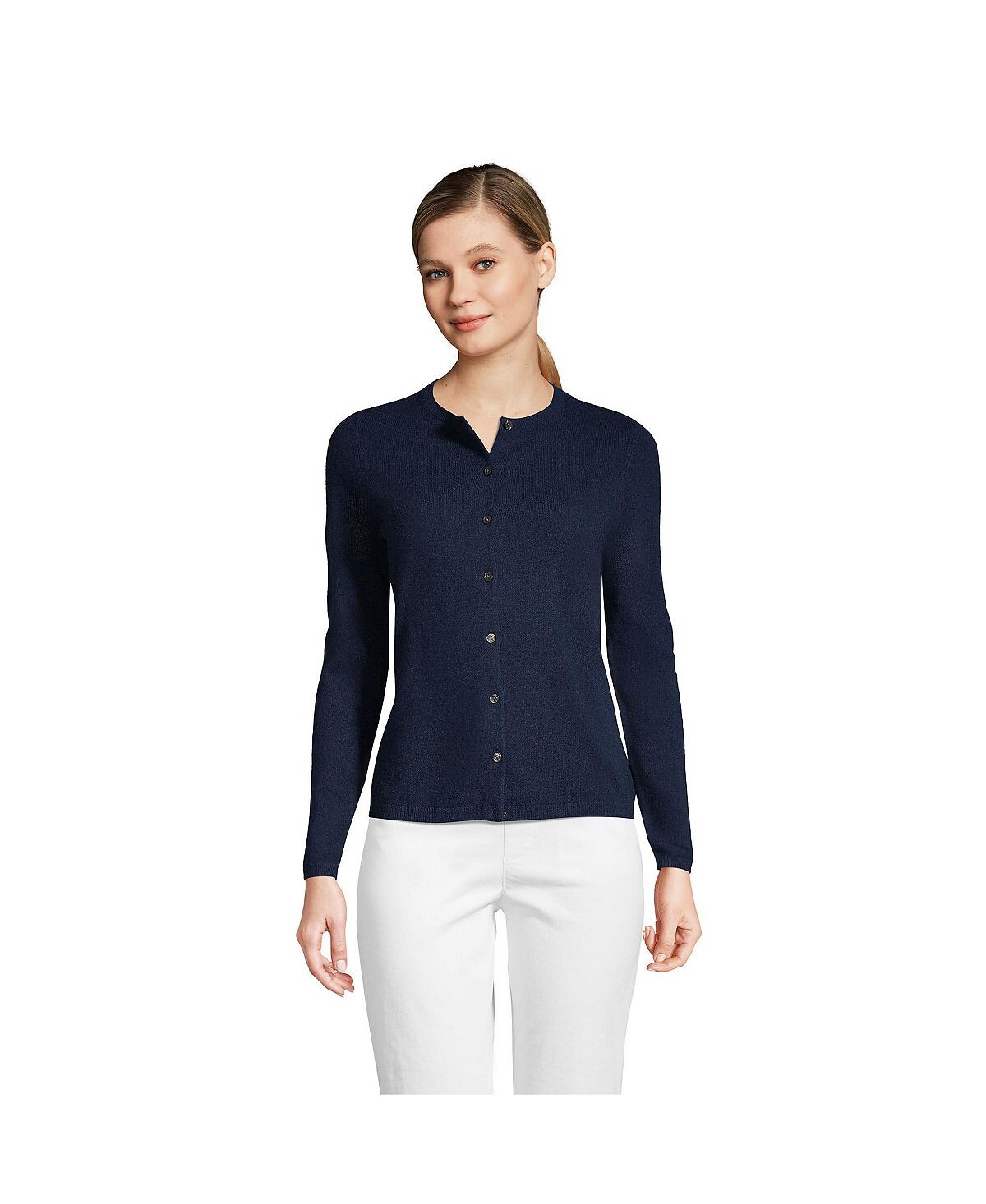 

Классический женский высокий кашемировый кардиган-свитер Lands' End