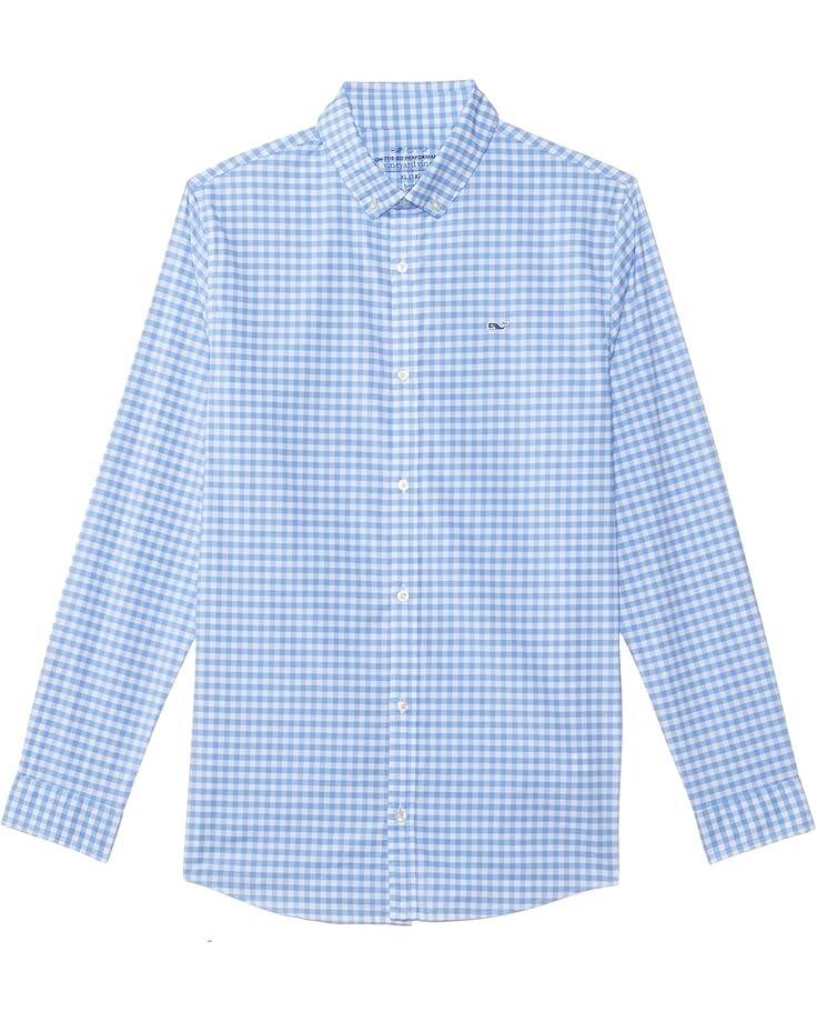 

Рубашка Vineyard Vines Kids Classic Fit Gingham On-The-Go Brrr Shirt, цвет Newport Blue