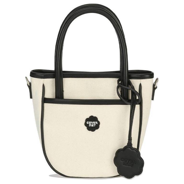 

COVERNAT Хлопковая сумка среднего размера женская бежево-черная, Beige & Black