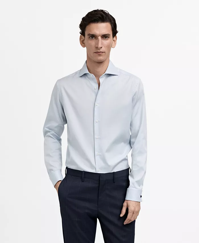 

Мужская классическая рубашка из хлопкового твила Slim-Fit MANGO, синий