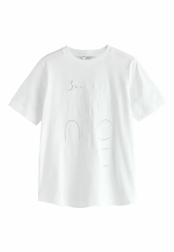 

Футболка с коротким рукавом и круглым вырезом, с принтом Next, White Cutwork Embroidered, Белый, Футболка с коротким рукавом и круглым вырезом, с принтом Next, White Cutwork Embroidered