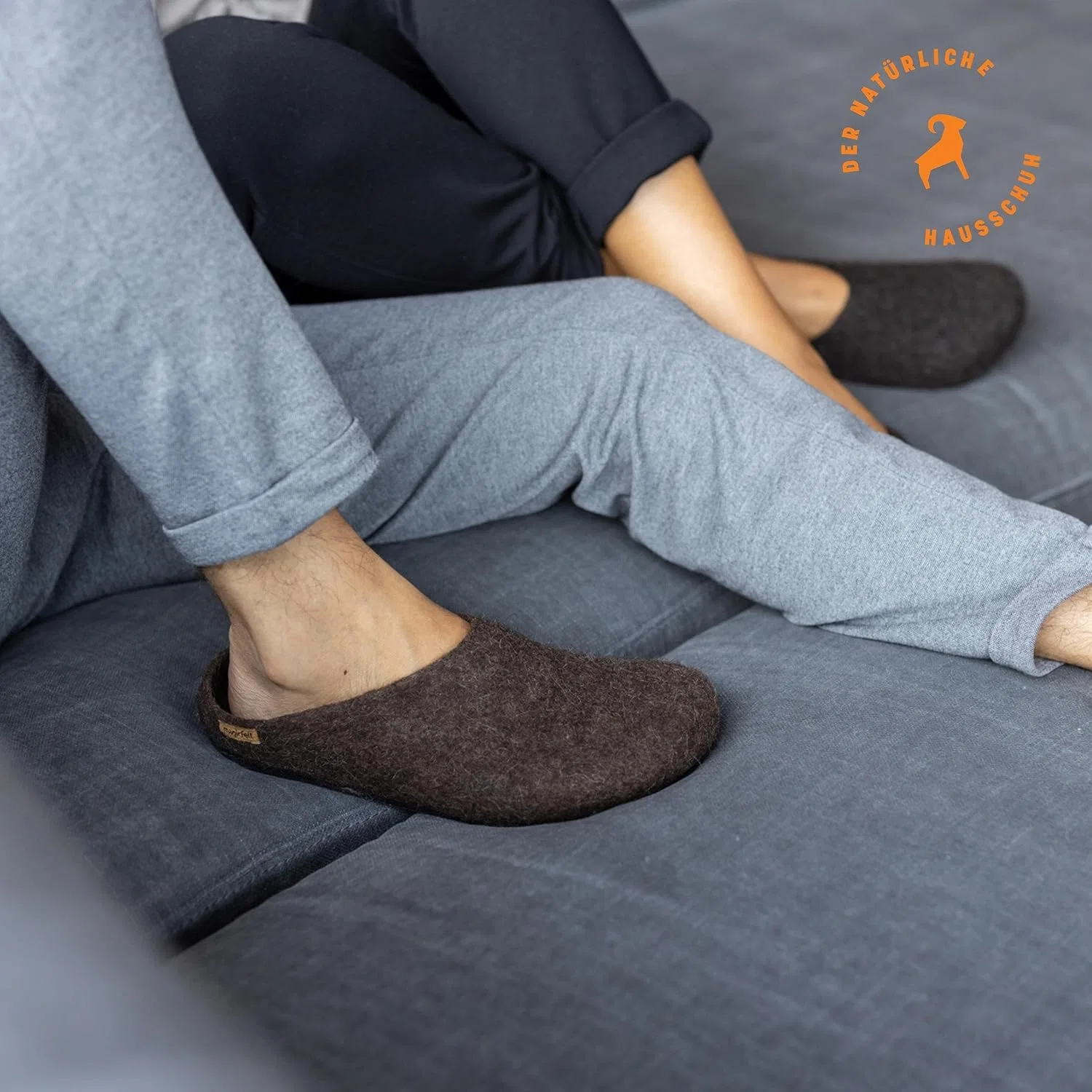 Войлочные тапочки Magicfelt от 719 - Тапочки для мужчин и женщин | Шерстяные туфли унисекс - 100% неокрашенная шерсть редких пород овец - Нескользящая войлочная подошва, Mountain Sheep Brown — фото 2