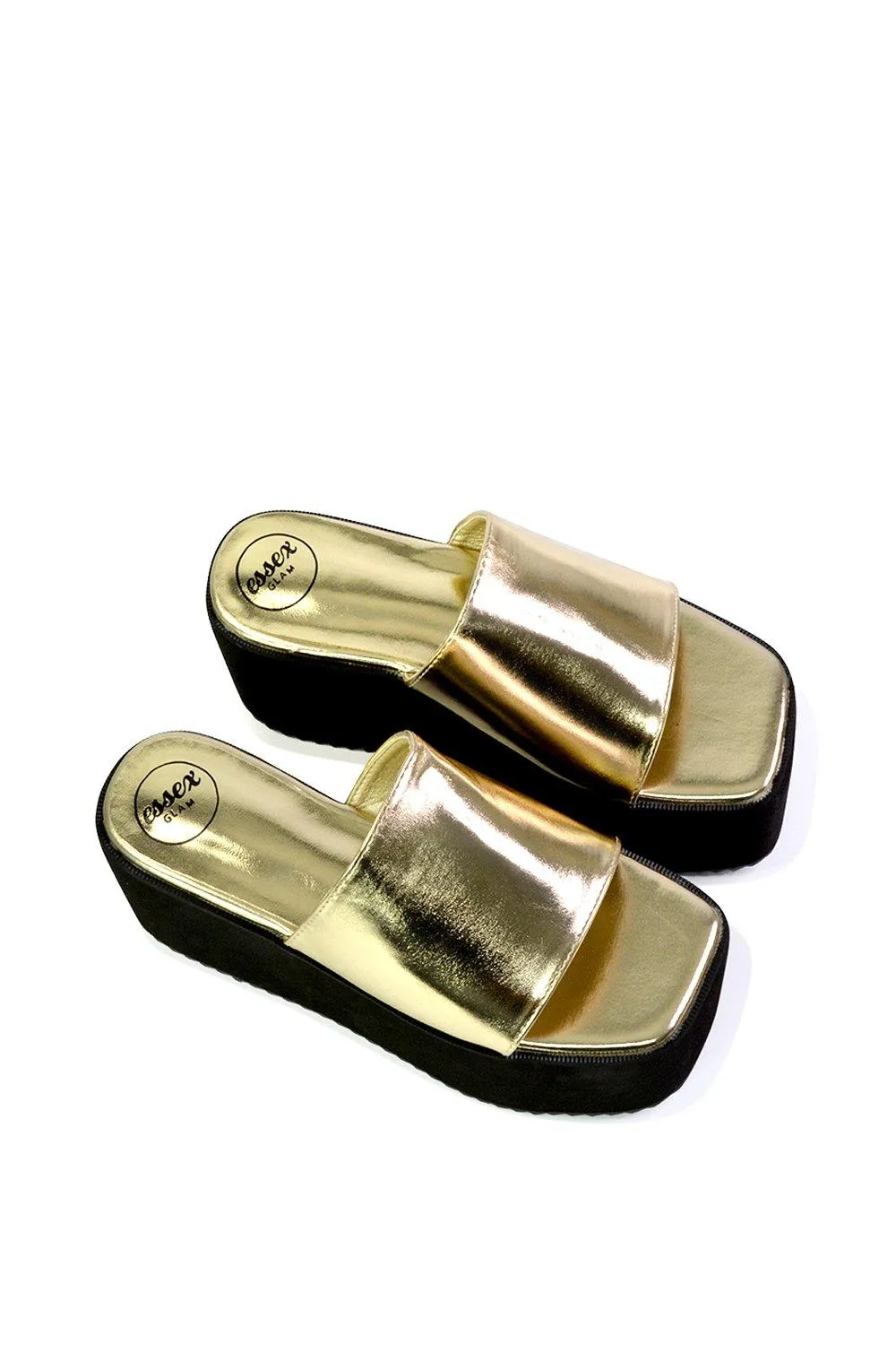 Сандалии-слайдеры на платформе с квадратным носком 'Kaiya' XY London, цвет metallic gold — фото 4