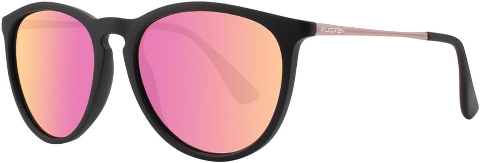 

Поляризованные солнцезащитные очки для мужчин и женщин, классическая форма, комбинированная металлическая оправа, 100% защита от УФ-излучения FUOFEN, Black Frame Pink Temple