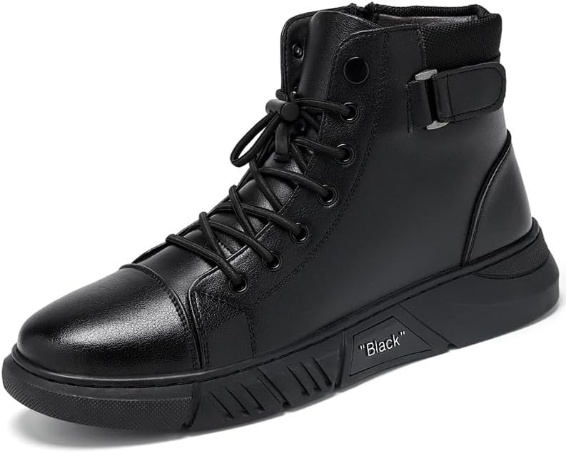 

Мужские итальянские высокие кожаные ботинки ручной работы, мужские мотоциклетные туфли, нескользящие мягкие деловые ботинки Generic, черный