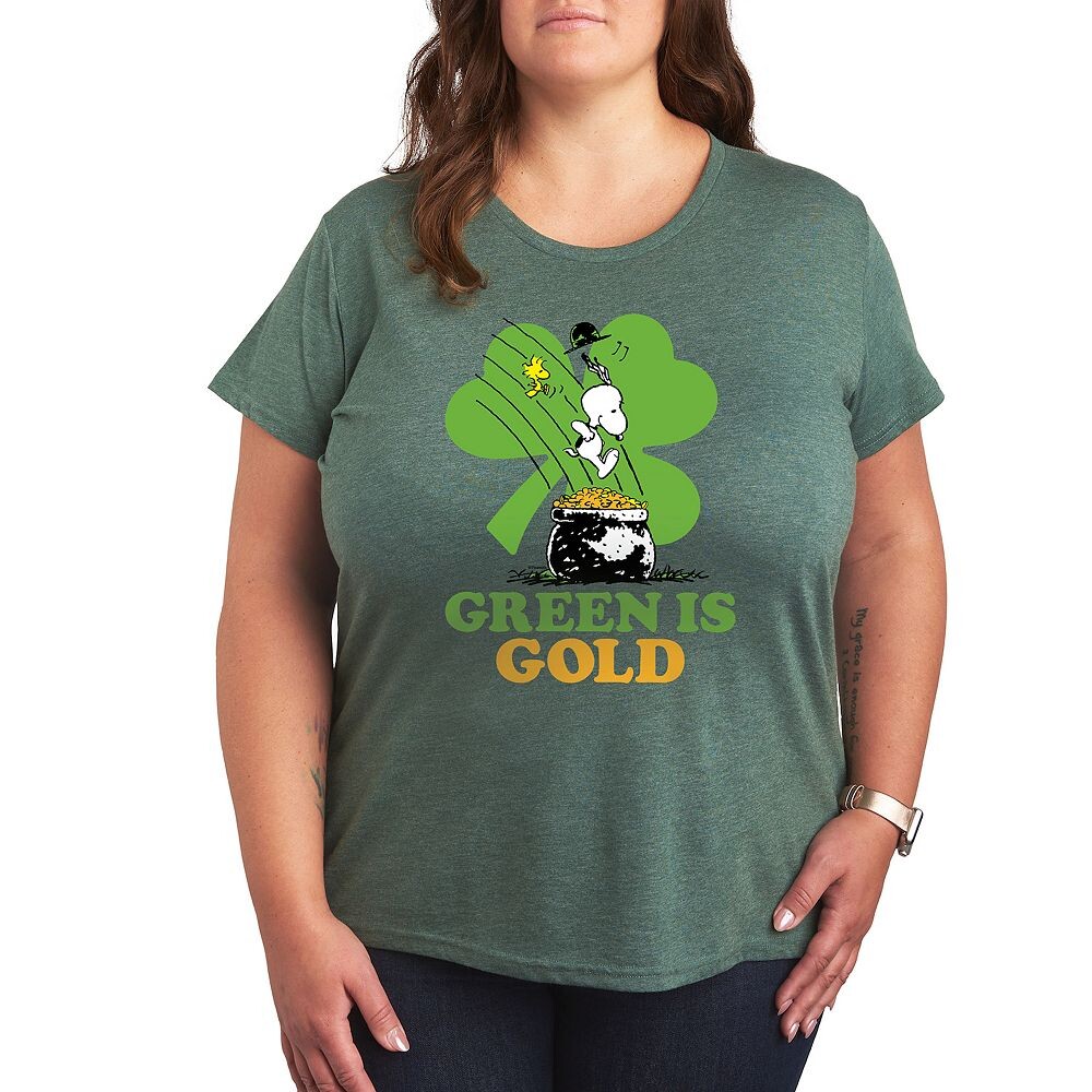 

Футболка Plus Peanuts Snoopy & Woodstock Green Is Gold с рисунком Licensed Character, цвет Heather Green