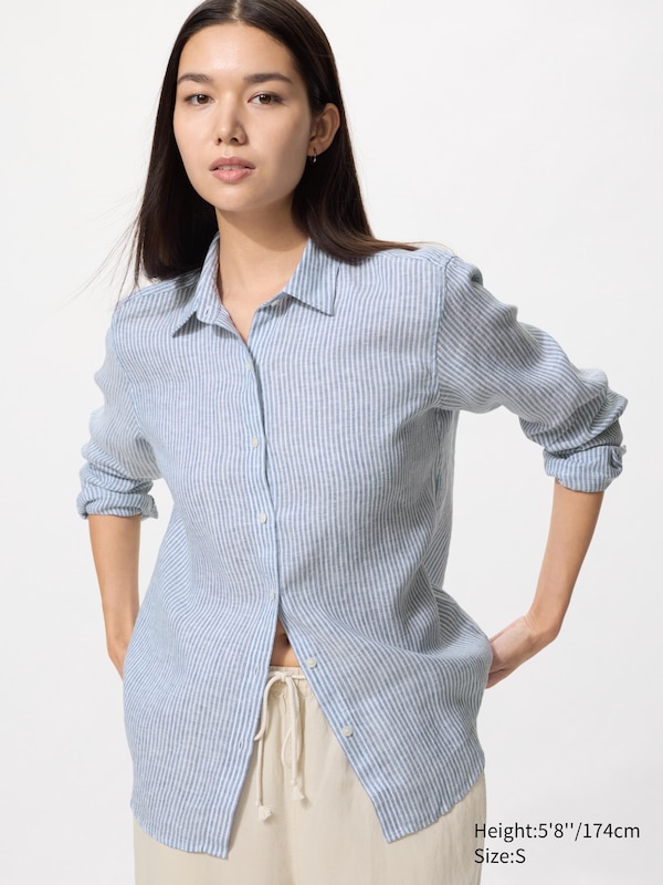 

Льняная рубашка (в полоску) Uniqlo, 63 blue