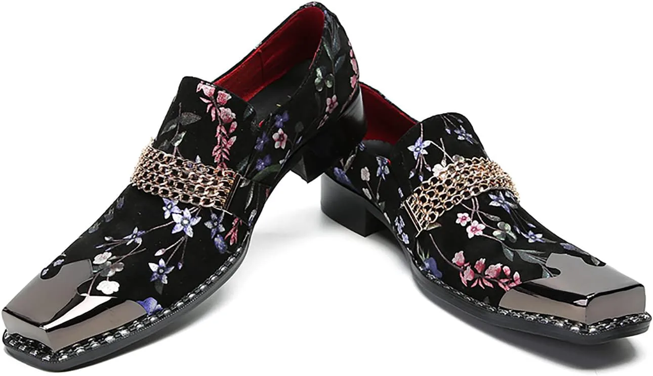 

Мужские лоферы Santimon, слипоны, повседневные, с квадратным металлическим носком, мокасины из натуральной кожи с цветочным узором и цепочкой, пенни-лоферы для свадьбы, вестерн-стиля, модные, для вечеринки, дискотеки, бального танца, смокинга, ч...