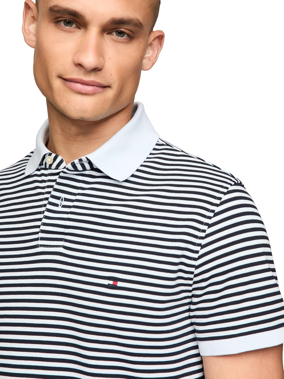 Мужские рубашки поло с коротким рукавом Tommy Hilfiger облегающего кроя из эластичного органического хлопка пике, Breezy Blue / Desert Sky — фото 2