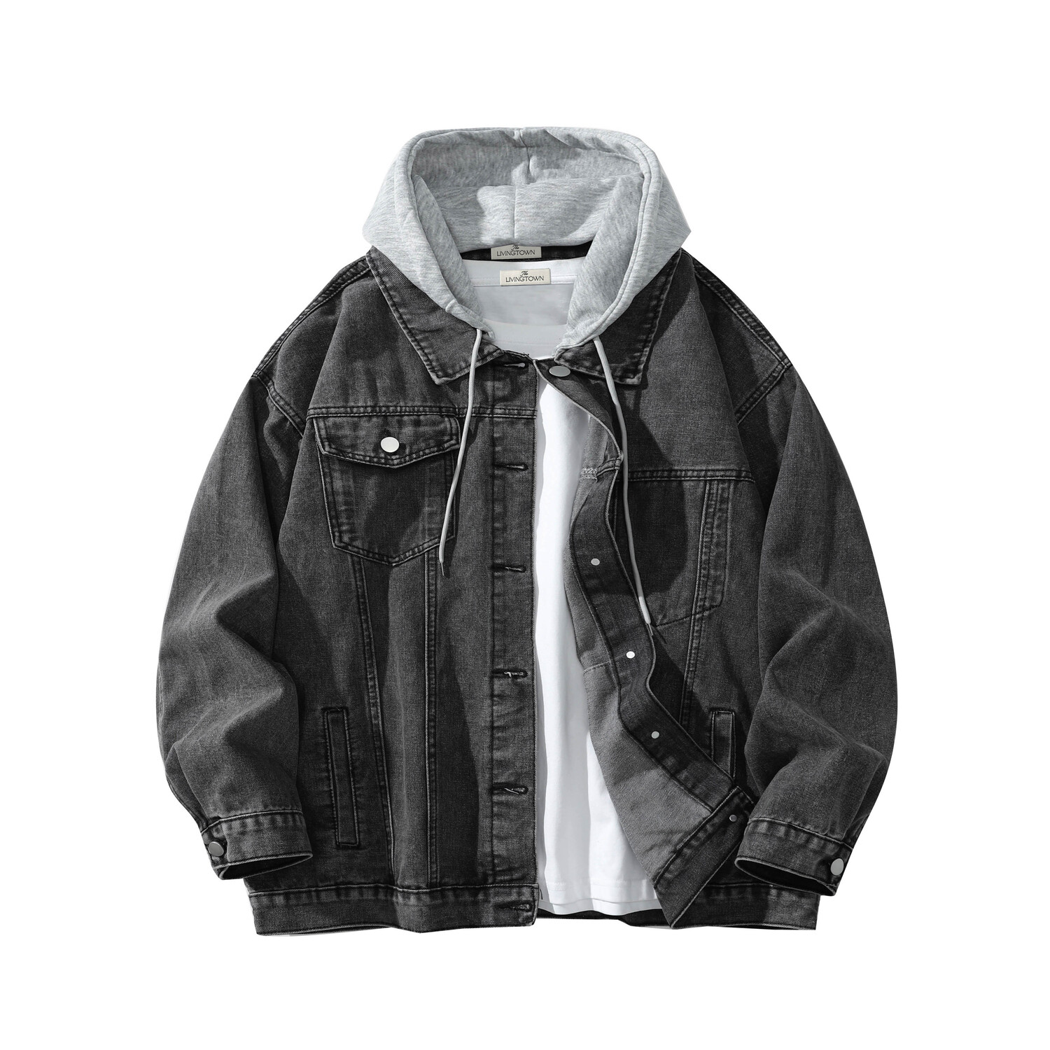 

LIVINGTOWN Джинсовая куртка унисекс, Dark Gray+Gray[Hats & Caps]