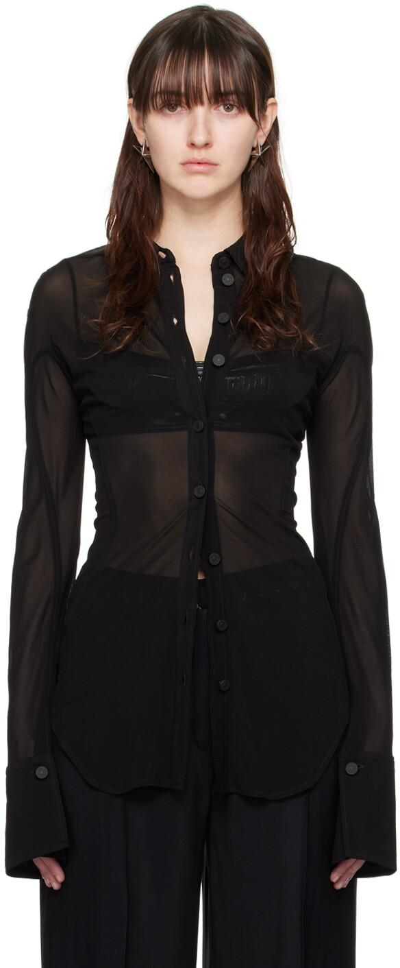 

Черная прозрачная рубашка Mugler